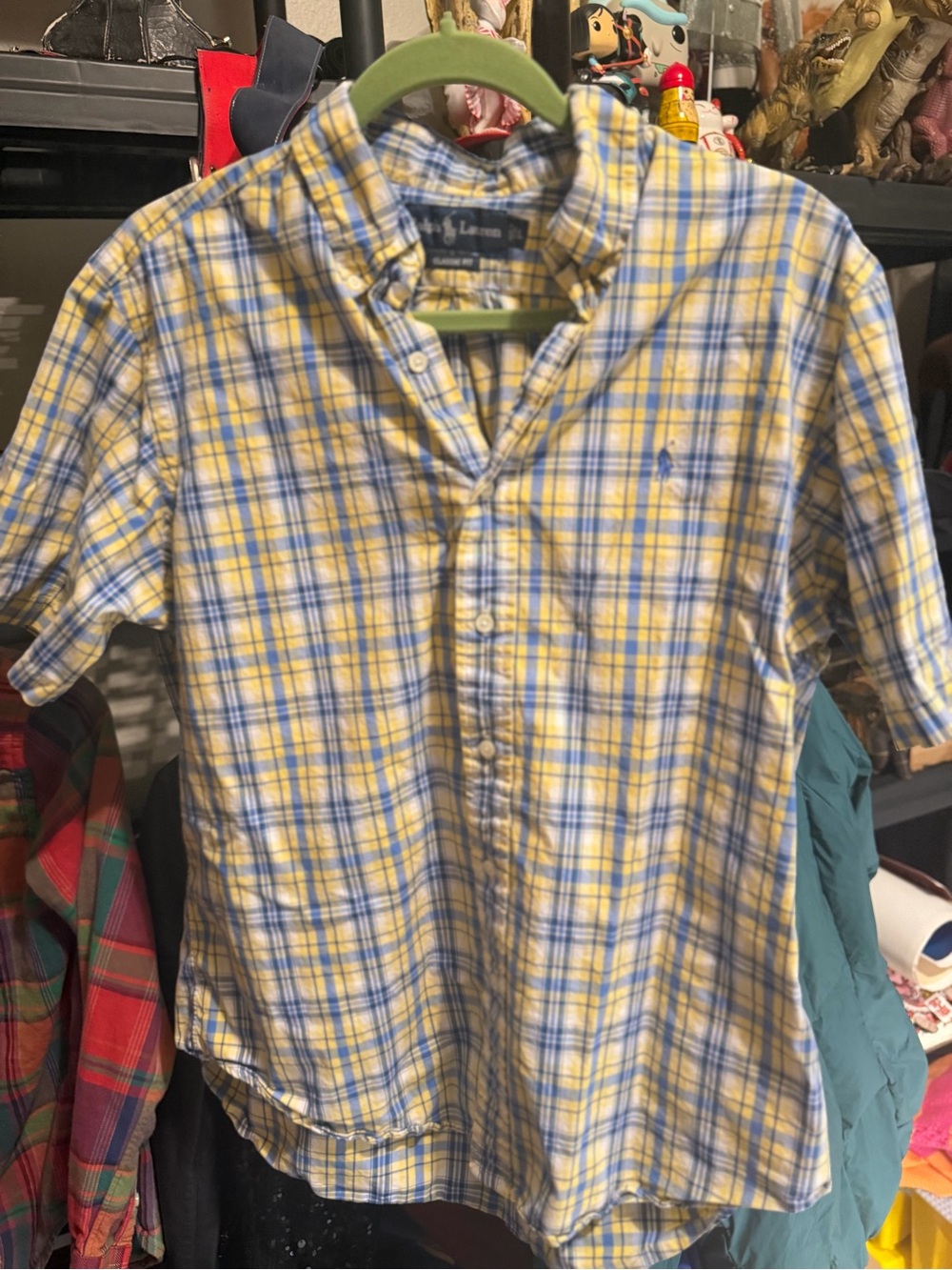 Ralph Lauren Yellow and Blue Plaid Short Sleeve Button-Down Shirt